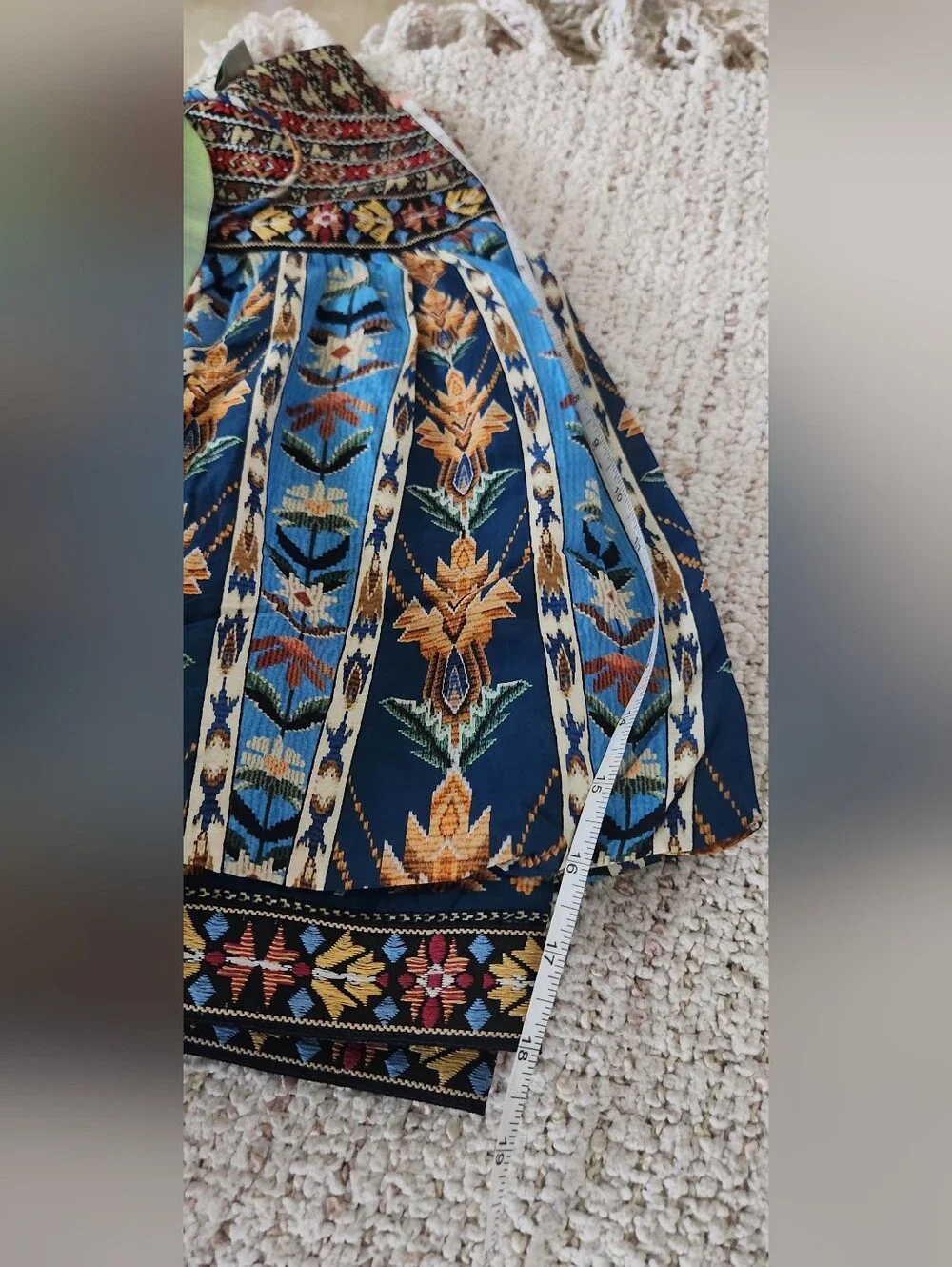 Farm Rio Blue Embroidered Tapestry Puff Sleeve Blouse